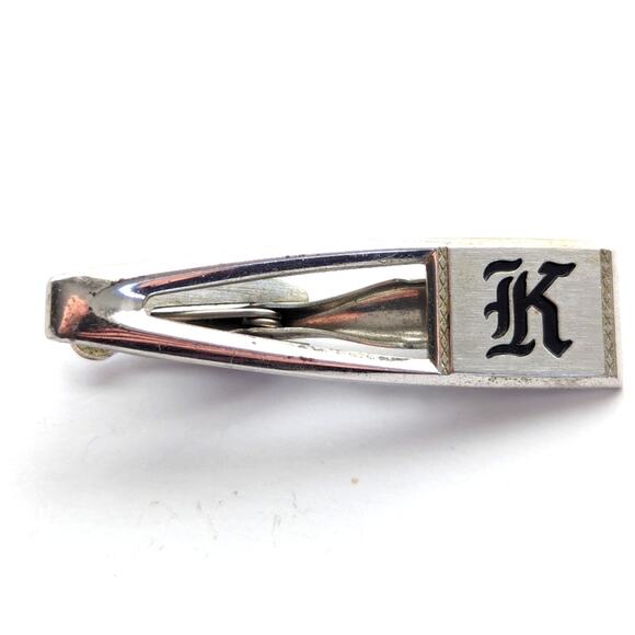 Vintage Hickok USA Silver Tone K Initial Tie Tack and Cuff Links Set - Picture 4 of 5